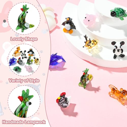 KitBeads 9Pcs Mini Glass Animal Figurines Handmade Lampwork Penguin Dolphin Deer Panda for Micro Landscape Dolhouse Fairy Garden Display Decor