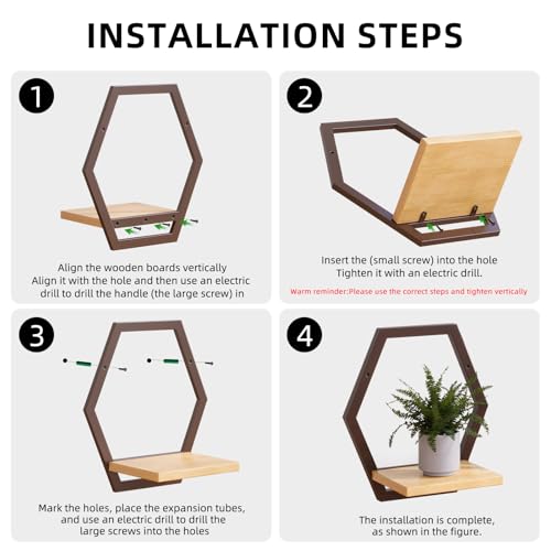 2 Pack Hexagon Wall Plant Stands, 9 Inch Wood Shelf Coffee - color: 2 pack coffee