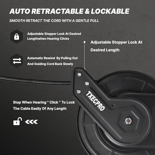 Retractable Air Hose Reel, 3/8 IN x50FT Hybrid Air Hose,Max 300 PSI, Air Compressor Hose Reel with 5 ft Lead in, Ceiling/Wall Mounted,Heavy Duty Air Tool - size: Standard