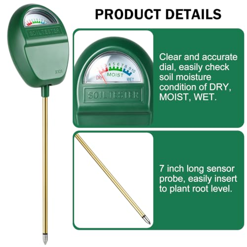 Censinda Soil Moisture Meter, Adjustable Viewing Angles,7" Deep Probe Soil Hygrometer for Plants, No Battery Soil Hygrometer for Indoor Outdoor Garden Potted Plants