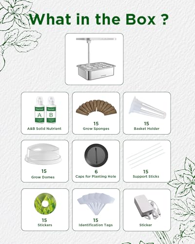 Stainless Steel Hydroponics Growing System Kits, Controlled Smart Indoor Garden with LED Grow Light Full Spectrum, 15 Pods Plant Germination Kit, with Quiet Pump,for Vegetables Herbs,Gardening Gifts