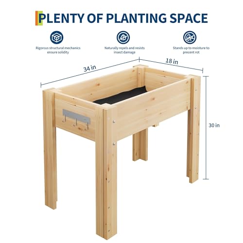 Garvee 34x18x30IN Wooden Raised Garden Bed with Legs - color: Varnish, size: 34*18*30 in