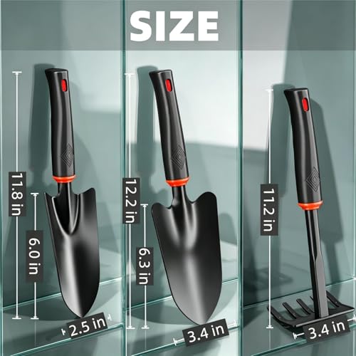 3-in-1 Garden Tool Set, Trowel, Transplanter & Cultivator,with Hang Hole,Ergonomic Handle and Comfort Grip,Rust Resistant Quenched Steel,Gardening Tools for Yard