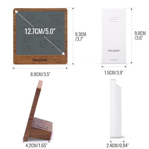 Raddy WF-50T Wireless Weather Station, Dark Wood Frame - color: Dark Wood