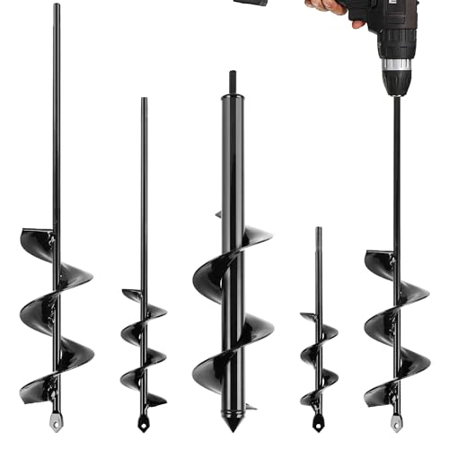 MAZING Auger Drill Bit for Planting, 4Pcs Garden Ground Earth Spiral Drill Bits, Heavy Duty Bulb Planter Tool for Post Hole Digger Plant Flower Bedding Digging, Fit for 3/8" Hex Drive Drill