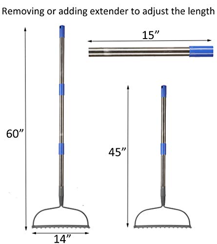 Garden Rake, 5 FT Metal Rake for Lawns Level Head Rakes with Stainless Steel Handle for Loosening Soil