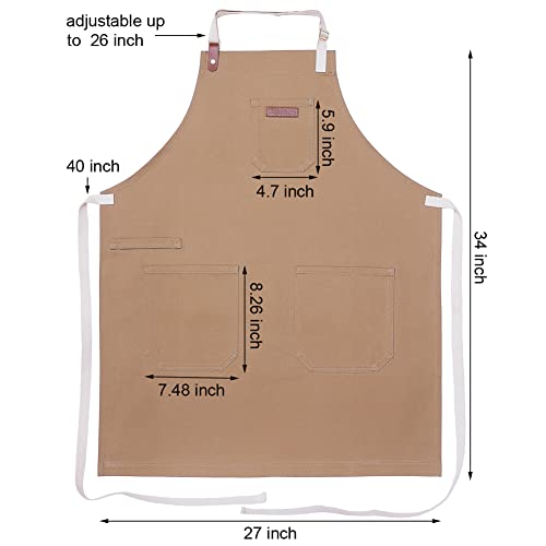 Kitchen Apron for Cooking, with Pockets & Towel Loop - color: Light Tan
