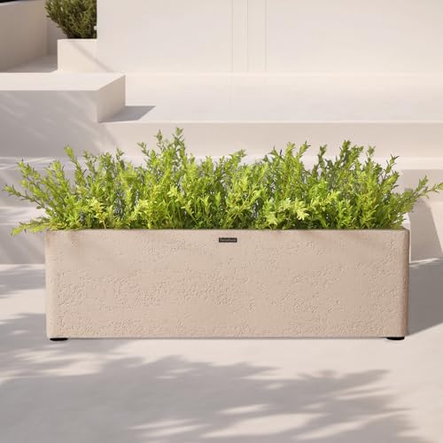 31" Rectangular Outdoor Planter - Handmade Fiberglass Composite - color: Off White, size: Medium
