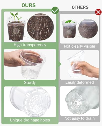 homenote 5 Inch Clear Nursery Pots 30 Pack with Drainage Holes and Saucers - size: 5 INCH