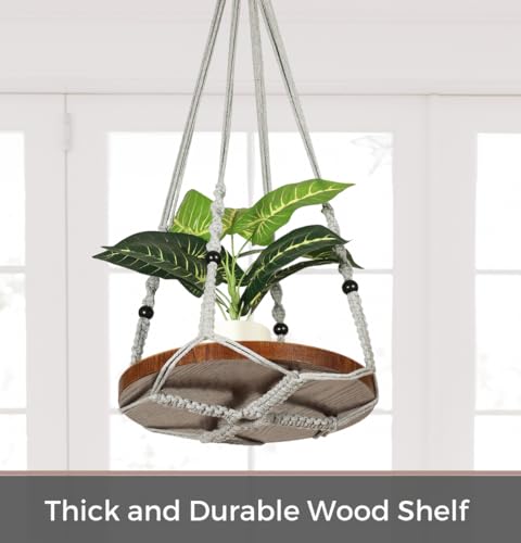 2 Pack Macrame Plant Hanger, Hanging Plant Shelf (12" + 10") - color: Light Grey, size: 2-Pack, 1-Tier