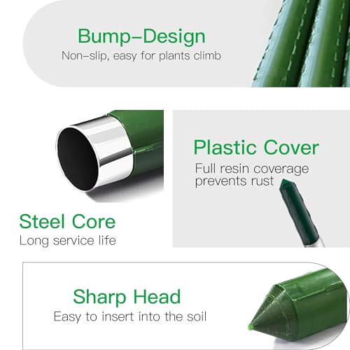 Garden Stakes 4ft, Metal Plant Stakes 4 Feet for Gardening and Farm, 48" Plastic Coated Plant Support for Tomato, Cucumber, Bean, Flower, Potted and More Climbing Plants - size: 4ft, pack of 20