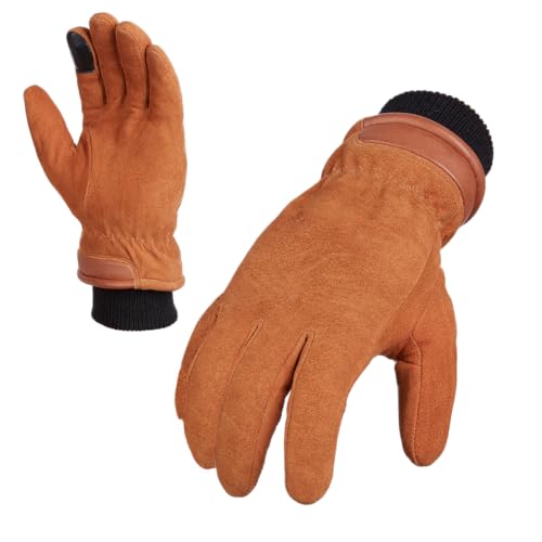 SKYDEER 3M Thinsulate Thermal Winter Work Gloves with Windproof Premium Genuine Deerskin Suede Leather (Unisex SD8671T) - color: Sd8653t, size: Large