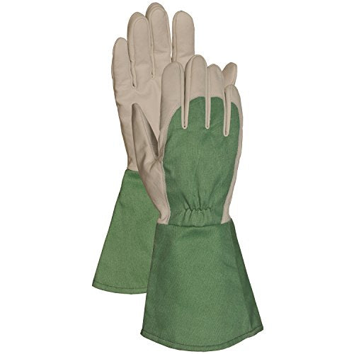 Bellingham C7352M Thorn-Resistant Gauntlet Gloves, Leather Palm with Canvas Gauntlet, Medium, Green Canvas/Grey Palm - color: Medium, size: Medium