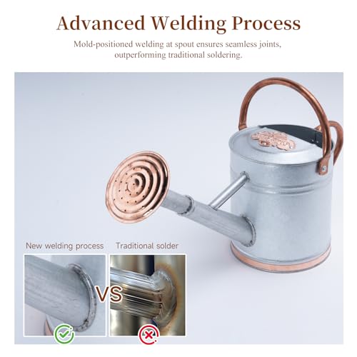 1 Gallon Outdoor Metal Watering Can with Real Copper Details - color: Stardust & Vermilion