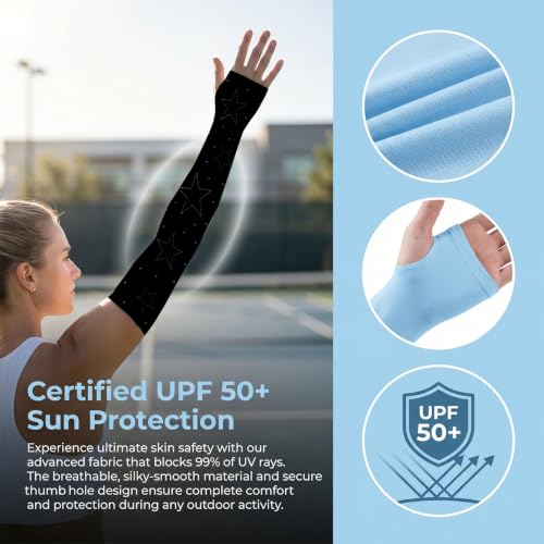 iRudyard Gardening Sleeves Farmers Defense Sleeves Sun Uv Protection Cooling Arm Covers With Thumb Hole for Women Men 2Pcs - color: Star