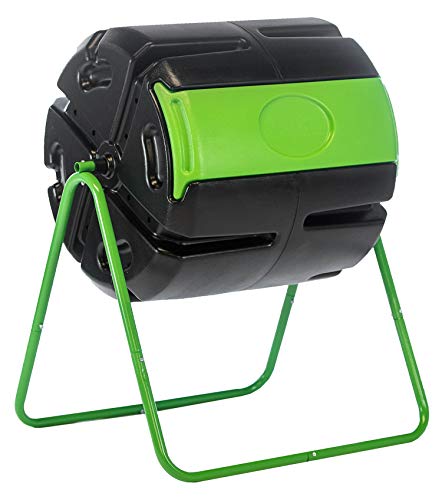 FCMP Outdoor HOTFROG Roto Single Chamber Batch Tumbling Composter - Outdoor Rotating Garden Compost Bin (HF-RM4000) Black & Green (37-Gallon)