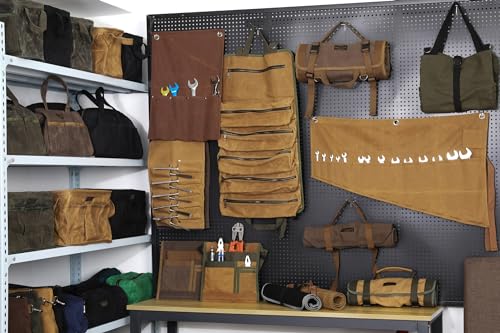 3-Pack Waxed Canvas Tool Bag Set, 13.8 x 7.8 x 7.8 Inches, Rectangular Waxed Canvas Fabric Collapsible Tool Bag with Handles, 3 Colors: Khaki, Black and ArmyGreen - color: Khaki/Black/ArmyGreen