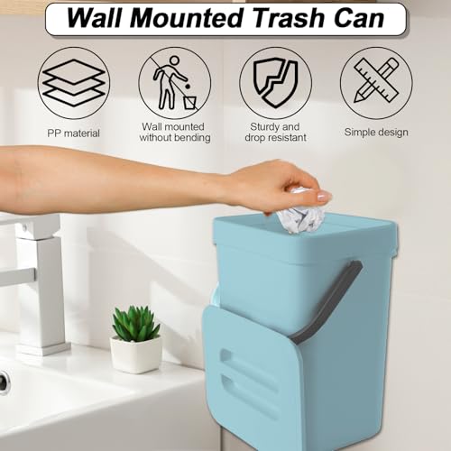 Compost Bin Kitchen, Includes 100 Trash Bags, Hanging Trash Can with Lid, Features Pet-Proof, Odor-Proof, and Quiet Opening/Closing. Suitable for Bathrooms/Bedrooms/Offices (Blue, 1.3 Gal/5 L) - color: Bule