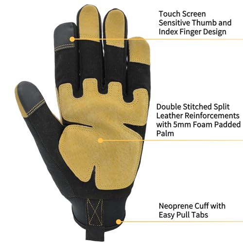 Work Gloves Men, Mechanical Glove, Black+Yellow, X-Large - color: Yellow+black, size: X-Large