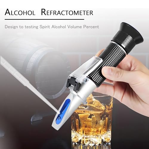 Handheld Alcohol Refractometer,V·RESOURCING 0~80% Alcohol Content Measurement Tool Tester for Spirits Distilled Ethanol with Water Like Whiskey, Brandy;Used in Scientific Research, Alcohol Purchase - color: Alcohol Refractometer (0-80%)