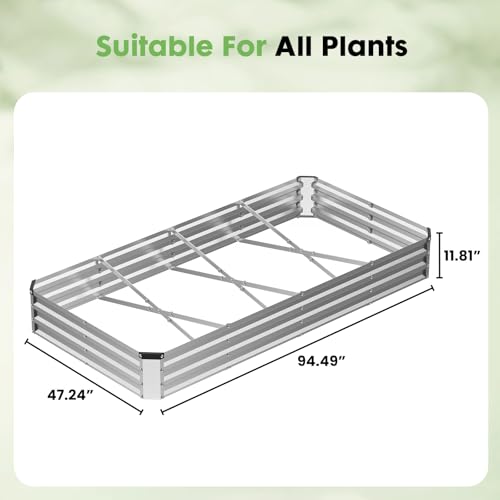 DUMOS Galvanized Raised Garden Bed Outdoor, Planter Box, 8x4x1ft - color: Silver, size: 8×4×1ft