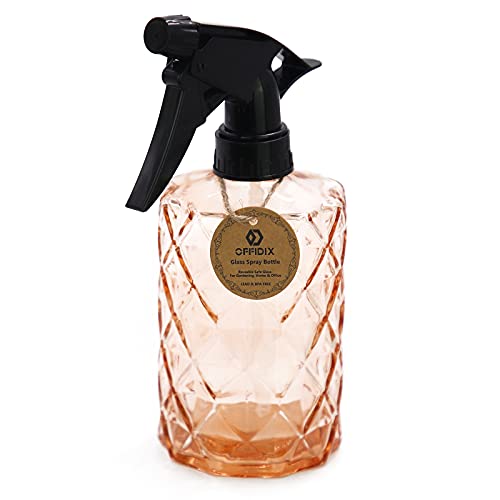 OFFIDIX Glass Spray Bottle, Fine Mist Plant Mister, Handheld Pressure Watering Can, Adjustable Nozzle Glass Spray Bottle, 0.35L/11.8oz Handheld Spray Bottles for Garden Plants Cleaning Solutions - color: Rhombus Orange
