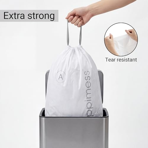 happimess HPM3000A-WHITE 7.9 Gallon Kitchen Drawstring Trash Bags, Trash Can Liner, White, 60-Count, 3-Packs of 20 Liners - color: White, size: 60 Count (Pack of 1)