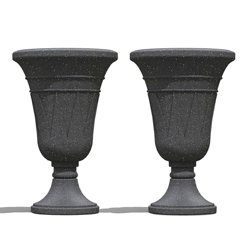 24" Tall Urn Planters Set of 2, Black Outdoor Planter for Porch - color: Black-trophy