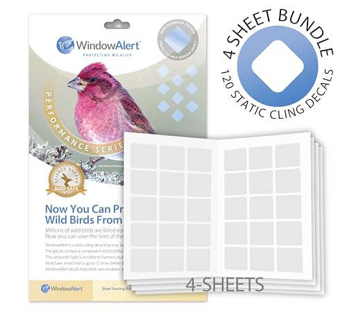 WindowAlert Performance Series Diamond Anti-Collision Decal 4 Sheet Bundle - UV-Reflective Window Decal to Protect Wild Birds from Glass Collisions - Made in the USA - size: 4-Pack