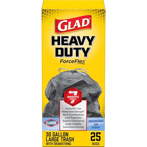 Glad Large 30 Gallon Trash Bags, Clorox Mountain Air Heavy Duty Garbage Bags, Forceflex with Drawstring, 25 Count (Packaging May Vary) - size: 25 Count (Pack of 1)