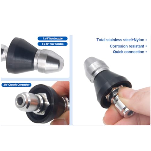 MIZORLIE Pressure Washer Sewer Jetter Nozzle with Stainless Steel,3/8'' Quickly Connector, 5000 PSI Orifice 6.5 - color: back1