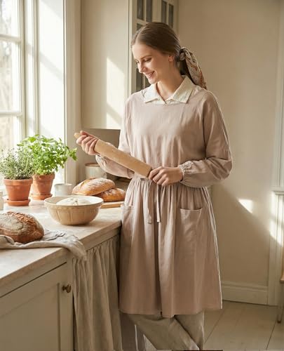 Nanxson Cotton Linen Apron Women's Long Sleeve Apron for Cooking,Gardening - color: A-beige