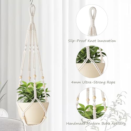 35 Inch Macrame Plant Hanger Indoor Hanging Plant Holder Ivory 1Pc