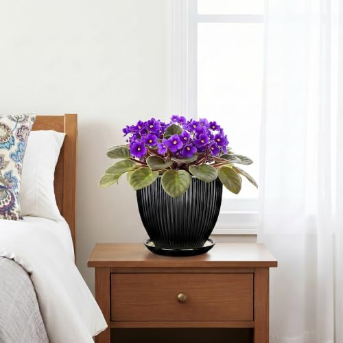 6 Inch Ceramic Planter, Indoor Plant Pots with Saucer, Black - color: Black, size: 6 Inch