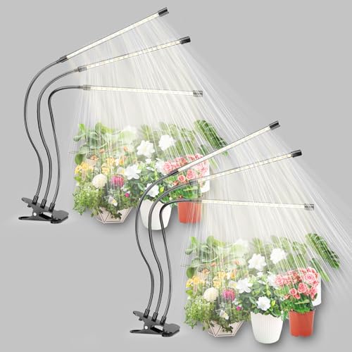 Plant Light Grow Light for Indoor Plants 2 Pack, Full Spectrum Indoor Grow Lamp, 10-Level Dimmable and Auto ON & Off Timer - color: Yellow&White(3 Tubes 2 Pack)