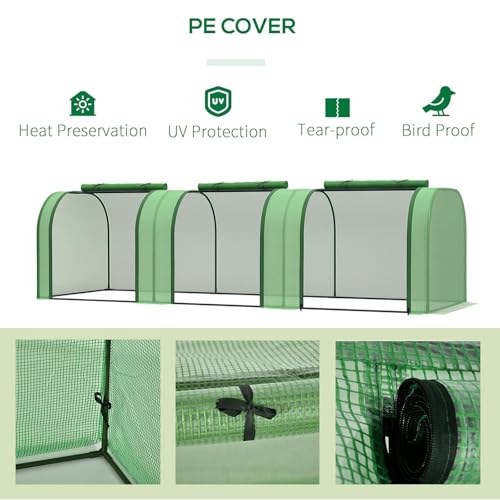 Mini Greenhouse 10' x 3' x 2.5', Green House with Roll-Up Zipper Door, Heavy Duty PE Cover, Sturdy Steel Frame, Waterproof Portable Garden Plant Tent for Indoor Outdoor, Balcony, Patio & Seedlings