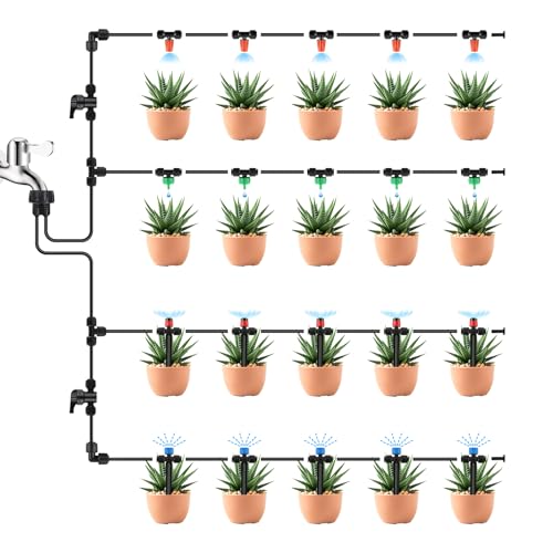 Kalolary 30Pcs Push-to-Fit Drip Irrigation Emitters for 1/4 inch Tubing - size: 1/4” Push-to-Connect Tee- Stream- 30P Blue