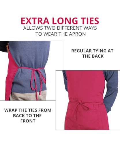 Utopia Kitchen Bib Aprons 2 Pack Adjustable With 2 Pockets - color: Pink