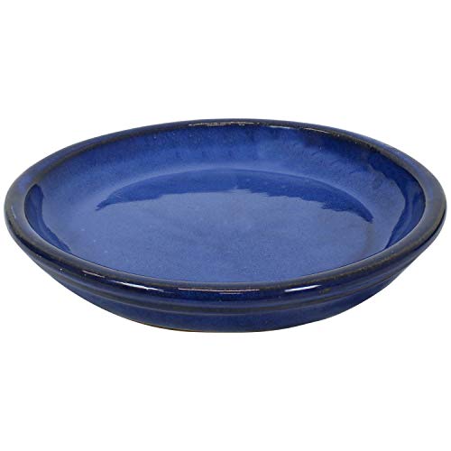 Sunnydaze 11 in Round Ceramic Planters & Saucers - Set of 2 - Imperial Blue