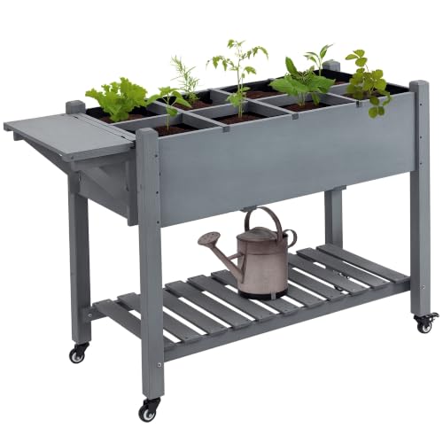 Outsunny Wooden Raised Garden Bed with 8 Grow Grids 49"x21"x34", Gray - color: Gray