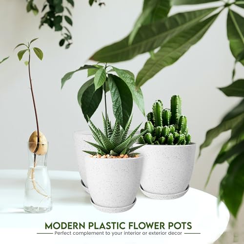 Plant Pots Indoor with Drainage 5 Pack Multi-Size Planters Set Spotty Grey - color: Speckled Grey, size: Pack of 5