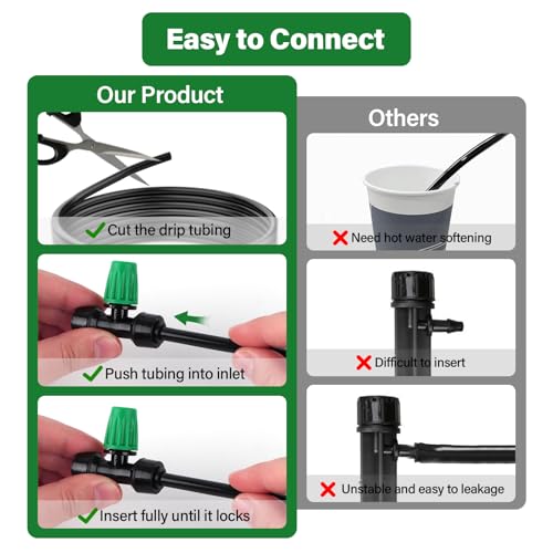 Kalolary 30Pcs Push-to-Fit Drip Irrigation Spray Emitters for 1/4" Tubing - size: 1/4” Push-to-Connect Tee- Misting- 30P Green