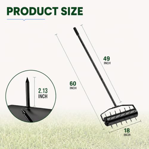 Manual Roller Lawn Aerator with Pre-Attached Spikes, Easy-to-Assemble