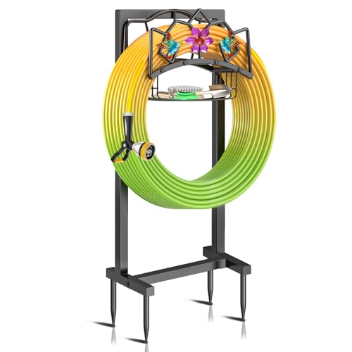Garden Hose Holder, Heavy Duty Metal Water Hose Holder with Storage Basket, Freestanding Hose Stand Hanger, Sturdy Hoses Storage Rack 150-feet for Outside Yard Lawn - style: Hummingbird+Basket