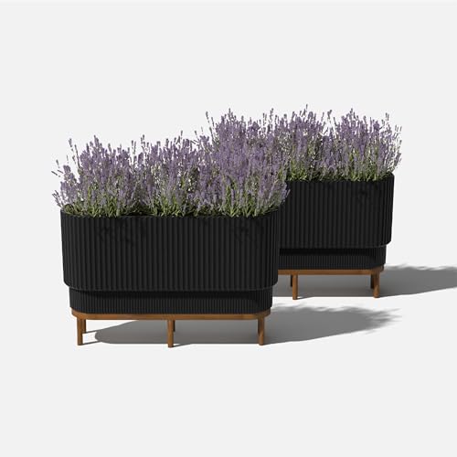 Veradek Demi Series Raised Long Planter - Wide Planter with Stand - color: Black/Brown, size: 30 inch - 2 Pack
