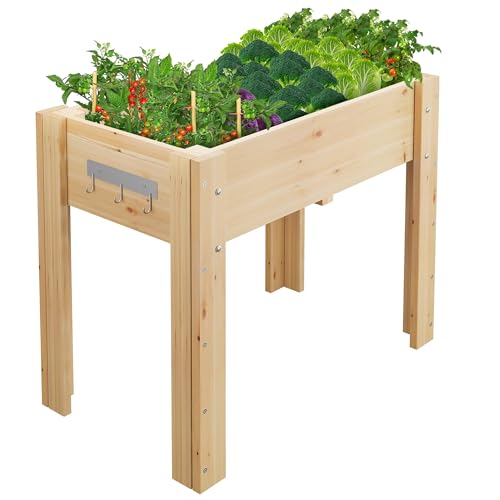 Garvee 34x18x30IN Wooden Raised Garden Bed with Legs - color: Varnish, size: 34*18*30 in