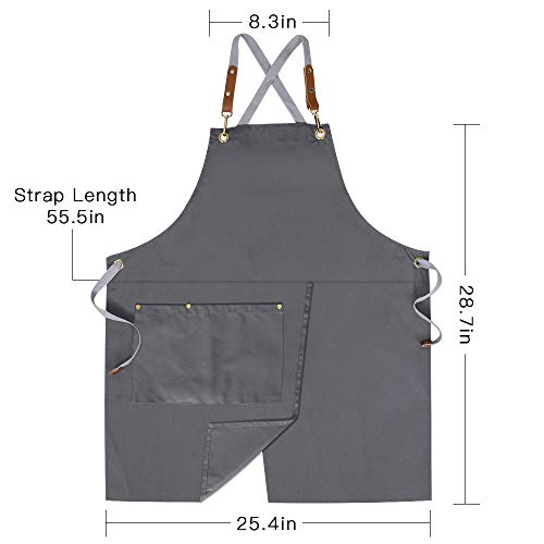 Crossback Apron with Pockets x2,Split Apron with Adjustable Straps,M-XXL - color: Grey