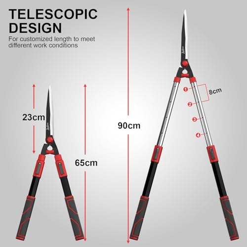 Telescopic Hedge Shears, SK5 Blades, Anti-Rust Coating