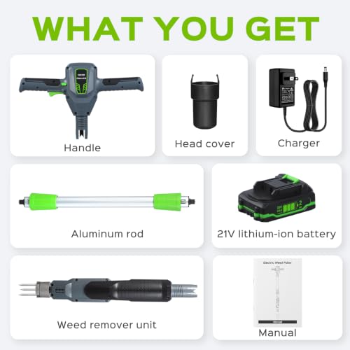 Weed Puller Tool, 21V Powerful Garden Tools Electric Weeding Tool - color: Green