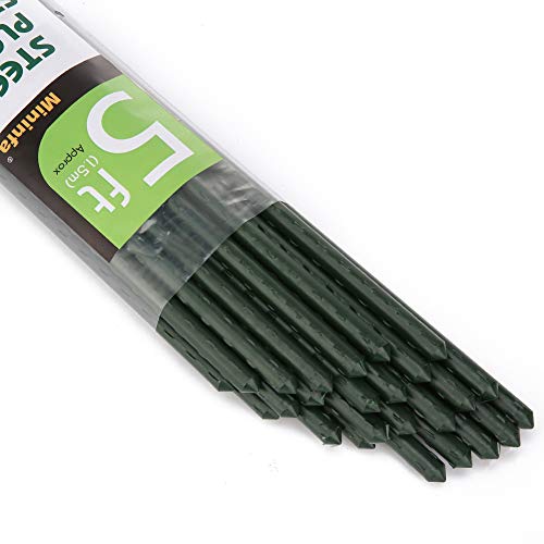 Mininfa Steel Plant Stakes 4.75 Feet, Plastic Coated Metal Garden Stakes Supports Climbing for Tomatoes, Trees, Beans, 25 Pack - size: 4.75 Feet 25 Pack